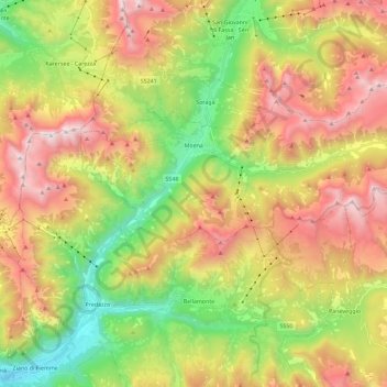 Mappa topografica Moena, altitudine, rilievo