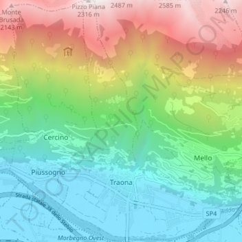 Mappa topografica Traona, altitudine, rilievo