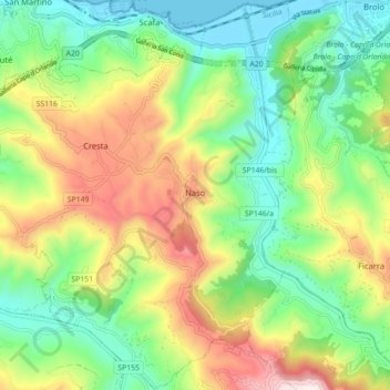 Mappa topografica Naso, altitudine, rilievo