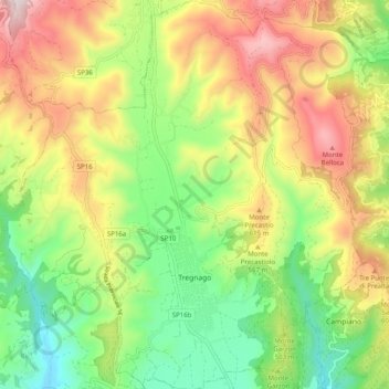 Mappa topografica Tregnago, altitudine, rilievo