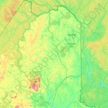 Mappa topografica Aroostook County, altitudine, rilievo