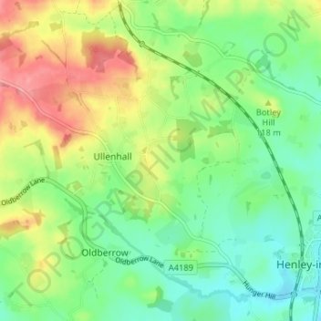 Mappa topografica Ullenhall, altitudine, rilievo