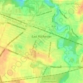 Mappa topografica Town/Village of East Rochester, altitudine, rilievo