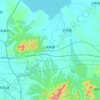 Mappa topografica 洪林镇, altitudine, rilievo