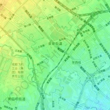 Mappa topografica 金泉街道, altitudine, rilievo