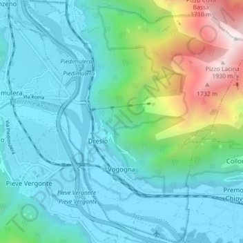 Mappa topografica Vogogna, altitudine, rilievo