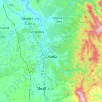 Mappa topografica Anadia, altitudine, rilievo