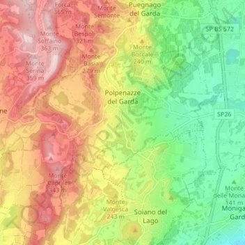 Mappa topografica Polpenazze del Garda, altitudine, rilievo