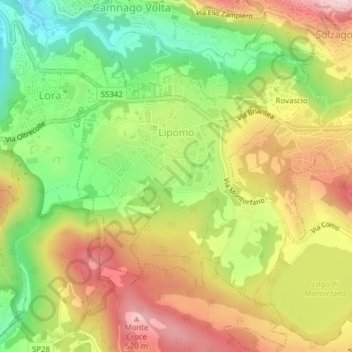 Mappa topografica Lipomo, altitudine, rilievo