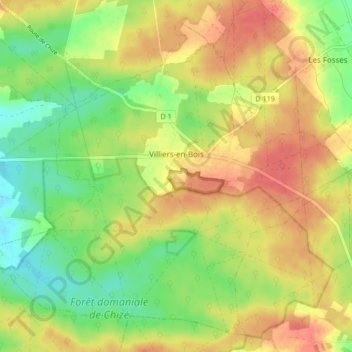 Mappa topografica Villiers-en-Bois, altitudine, rilievo