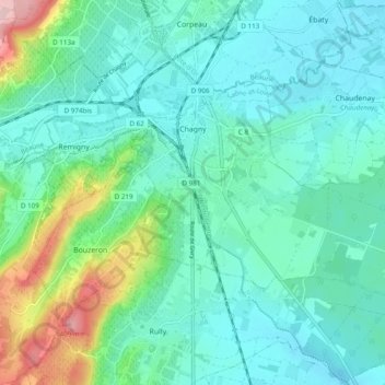 Mappa topografica Chagny, altitudine, rilievo