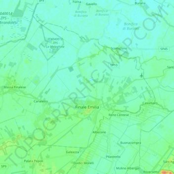 Mappa topografica Finale Emilia, altitudine, rilievo