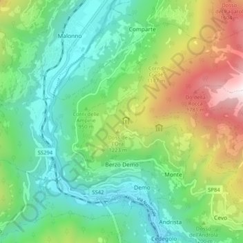 Mappa topografica Berzo Demo, altitudine, rilievo