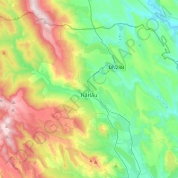 Mappa topografica Harlau, altitudine, rilievo