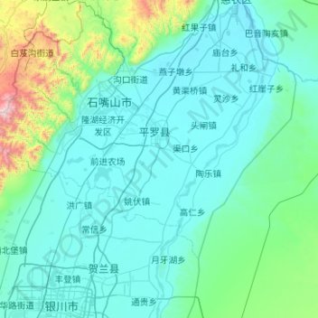 Mappa topografica 平罗县, altitudine, rilievo