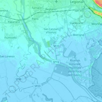 Mappa topografica San Canzian d'Isonzo, altitudine, rilievo