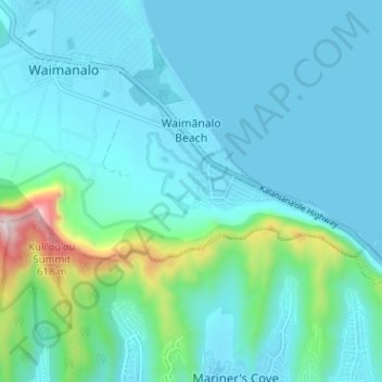 Mappa topografica Waimanalo Beach, altitudine, rilievo