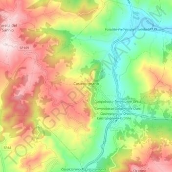 Mappa topografica Castropignano, altitudine, rilievo