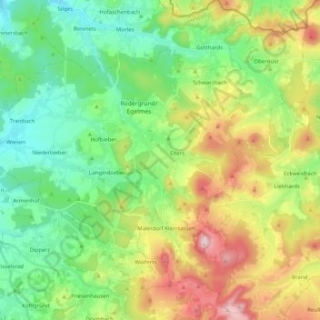 Mappa topografica Hofbieber, altitudine, rilievo