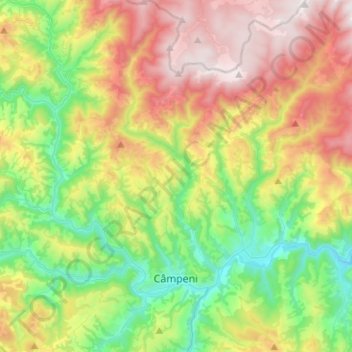 Mappa topografica Câmpeni, altitudine, rilievo