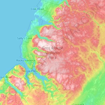 Mappa topografica Gros Morne National Park, altitudine, rilievo