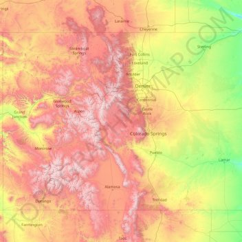 Mappa topografica Colorado, altitudine, rilievo