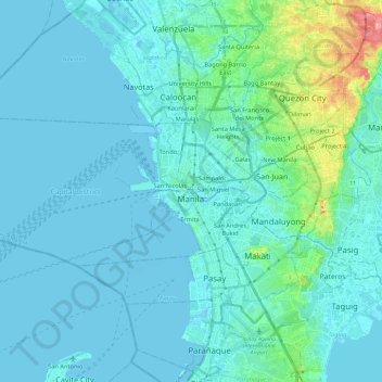 Mappa topografica Manila, altitudine, rilievo