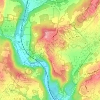 Mappa topografica Cucciago, altitudine, rilievo