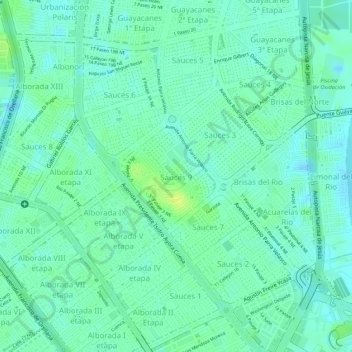 Mappa topografica Sauces 9, altitudine, rilievo