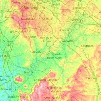 Mappa topografica Worcestershire (detached), altitudine, rilievo