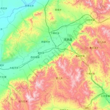 Mappa topografica 浑源县, altitudine, rilievo