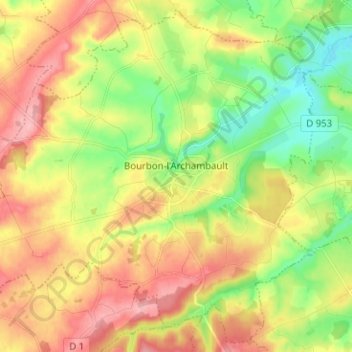 Mappa topografica Bourbon-l'Archambault, altitudine, rilievo