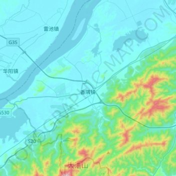 Mappa topografica 香隅镇, altitudine, rilievo