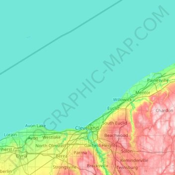 Mappa topografica Cuyahoga County, altitudine, rilievo