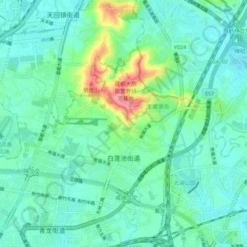 Mappa topografica 白莲池街道, altitudine, rilievo