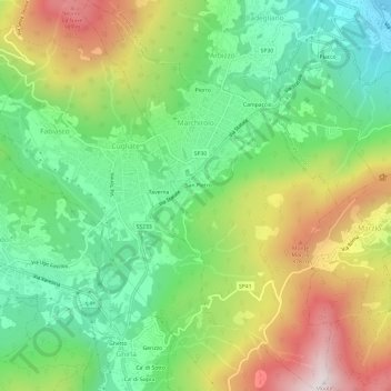 Mappa topografica Marchirolo, altitudine, rilievo