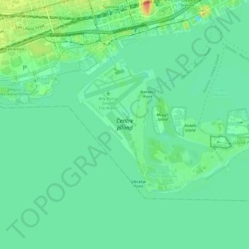 Mappa topografica Toronto Island, altitudine, rilievo