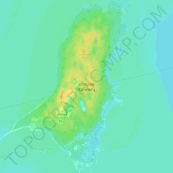 Mappa topografica остров Коневец, altitudine, rilievo