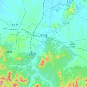 Mappa topografica 誓节镇, altitudine, rilievo