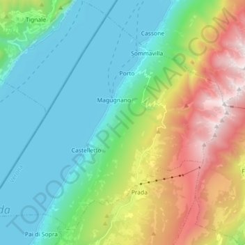 Mappa topografica Brenzone sul Garda, altitudine, rilievo