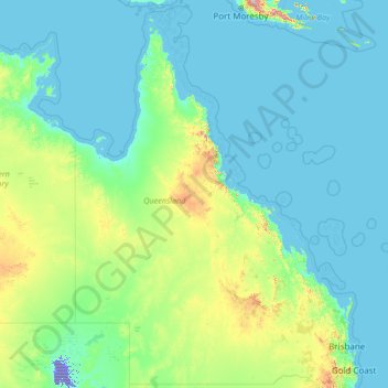 Mappa topografica Queensland, altitudine, rilievo