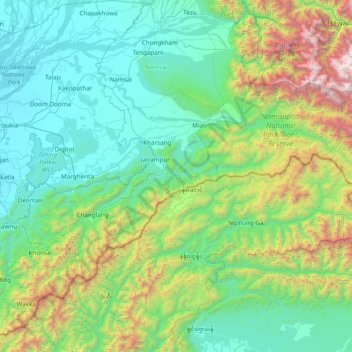 Mappa topografica Changlang District, altitudine, rilievo