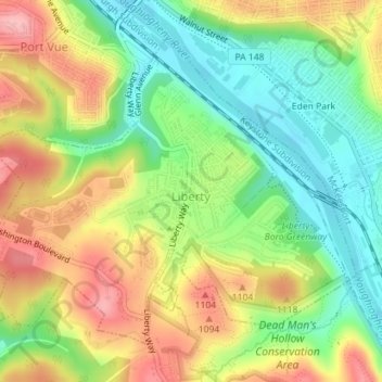 Mappa topografica Liberty, altitudine, rilievo
