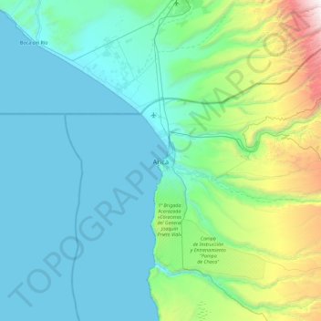Mappa topografica Arica, altitudine, rilievo