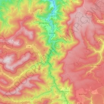 Mappa topografica Forbach, altitudine, rilievo