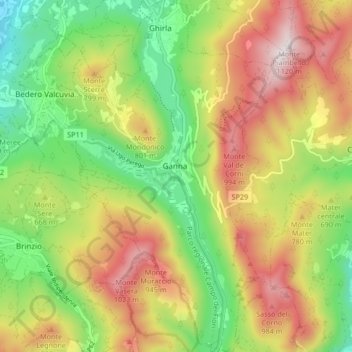 Mappa topografica Valganna, altitudine, rilievo