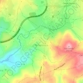 Mappa topografica Refontoura, altitudine, rilievo