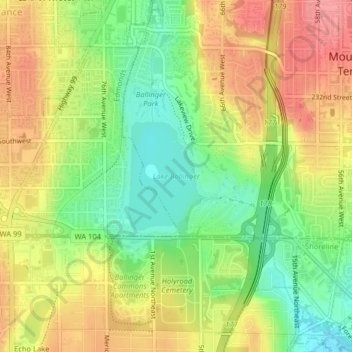 Mappa topografica Lake Ballinger, altitudine, rilievo