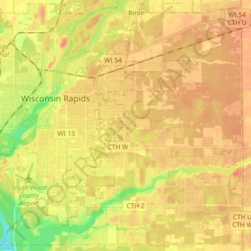 Mappa topografica Town of Grand Rapids, altitudine, rilievo