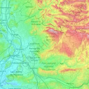 Mappa topografica Vaucluse, altitudine, rilievo